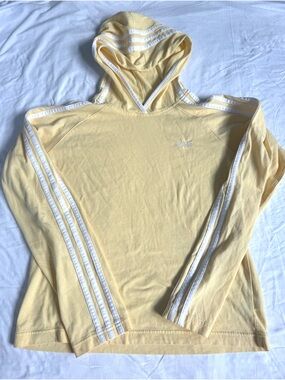 adidas Pale Yellow Hoodie with White Stripe Accents